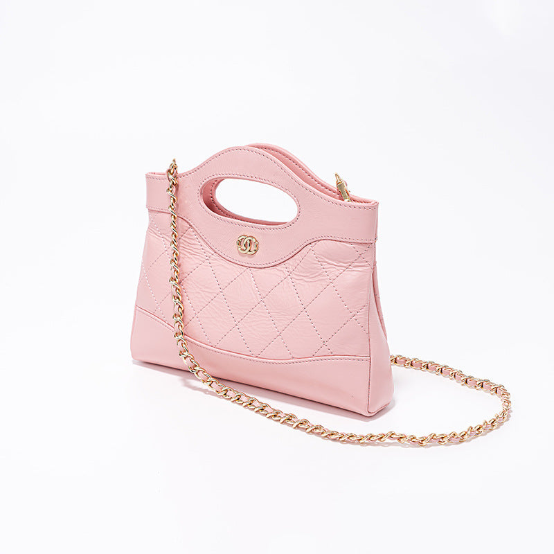 Diamond Pattern Tote Bag Luxury Genuine Oil Wax Leather Shoulder Bag for Effortless Elegance