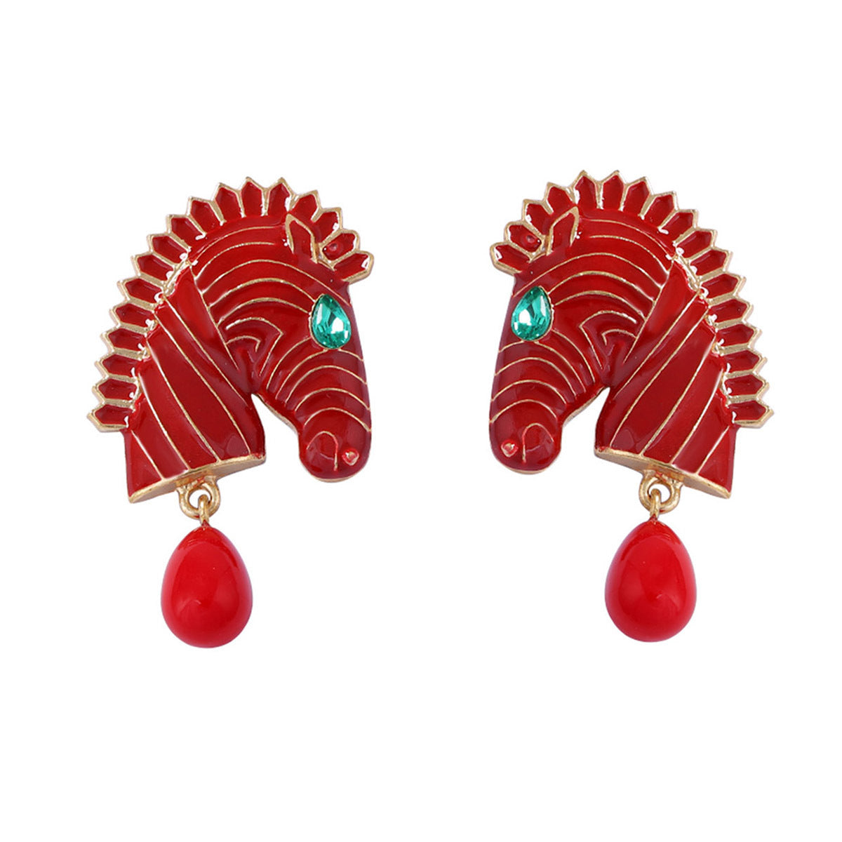 Trendy and Unique Horse Head Alloy Drop Earrings with Striped Design – Perfect for Animal Lovers and Fashion Enthusiasts!