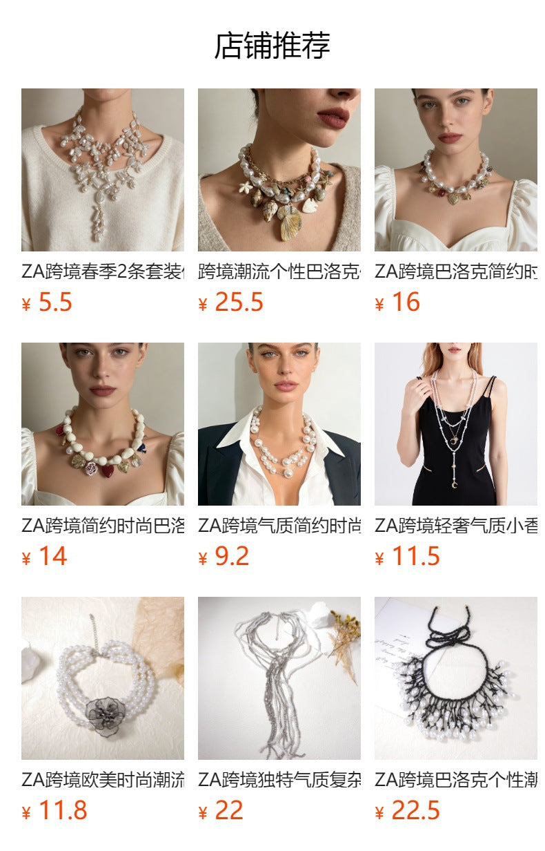 Luxurious Baroque-Inspired Statement Necklace for Women – Exquisite Faux Pearl and Geometric Woven Design with Bold Chain for a Sophisticated Look