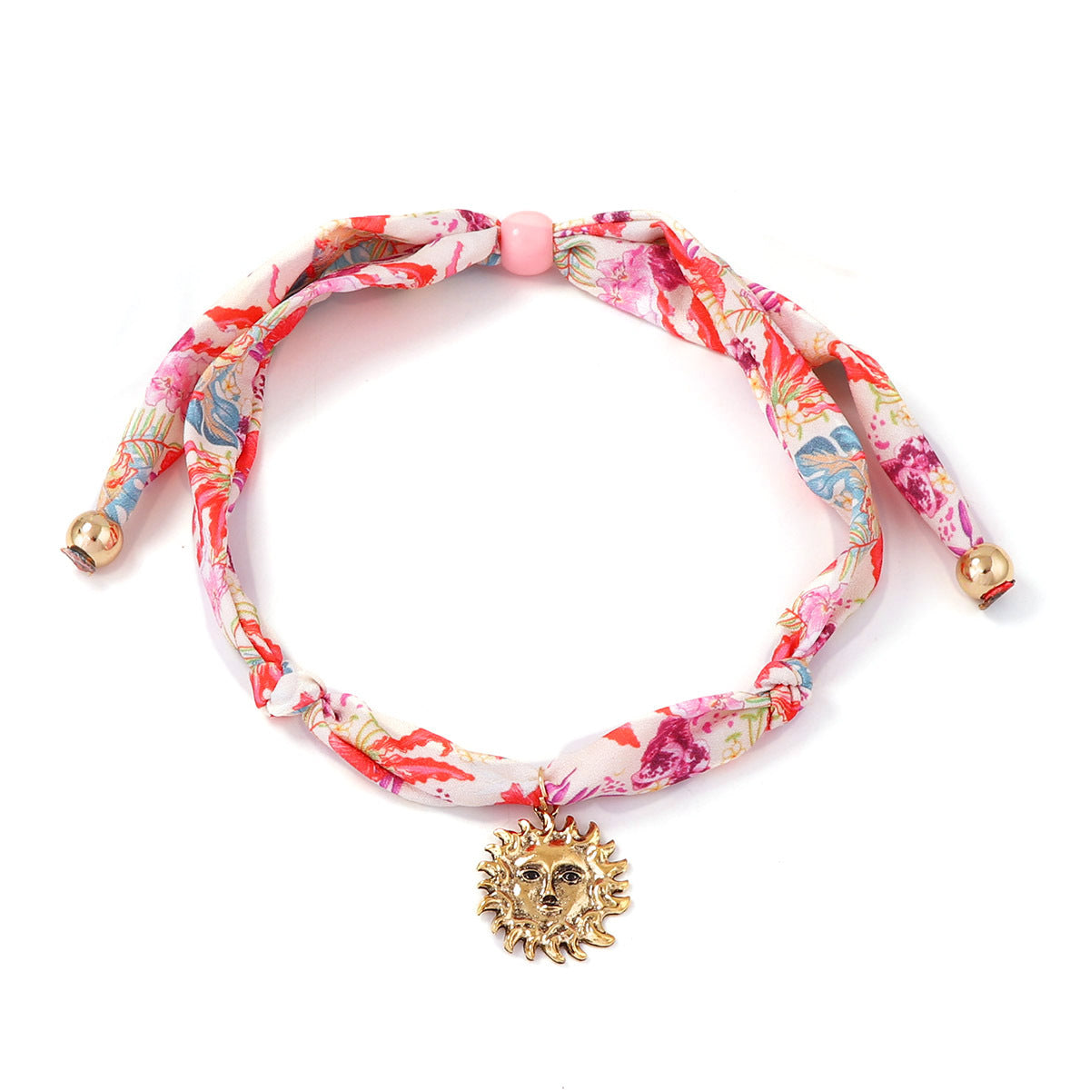 Stylish Colorful Silk Scarf Necklace with Unique Alloy Sunflower Pendant and Adjustable Drawstring for Effortless Elegance