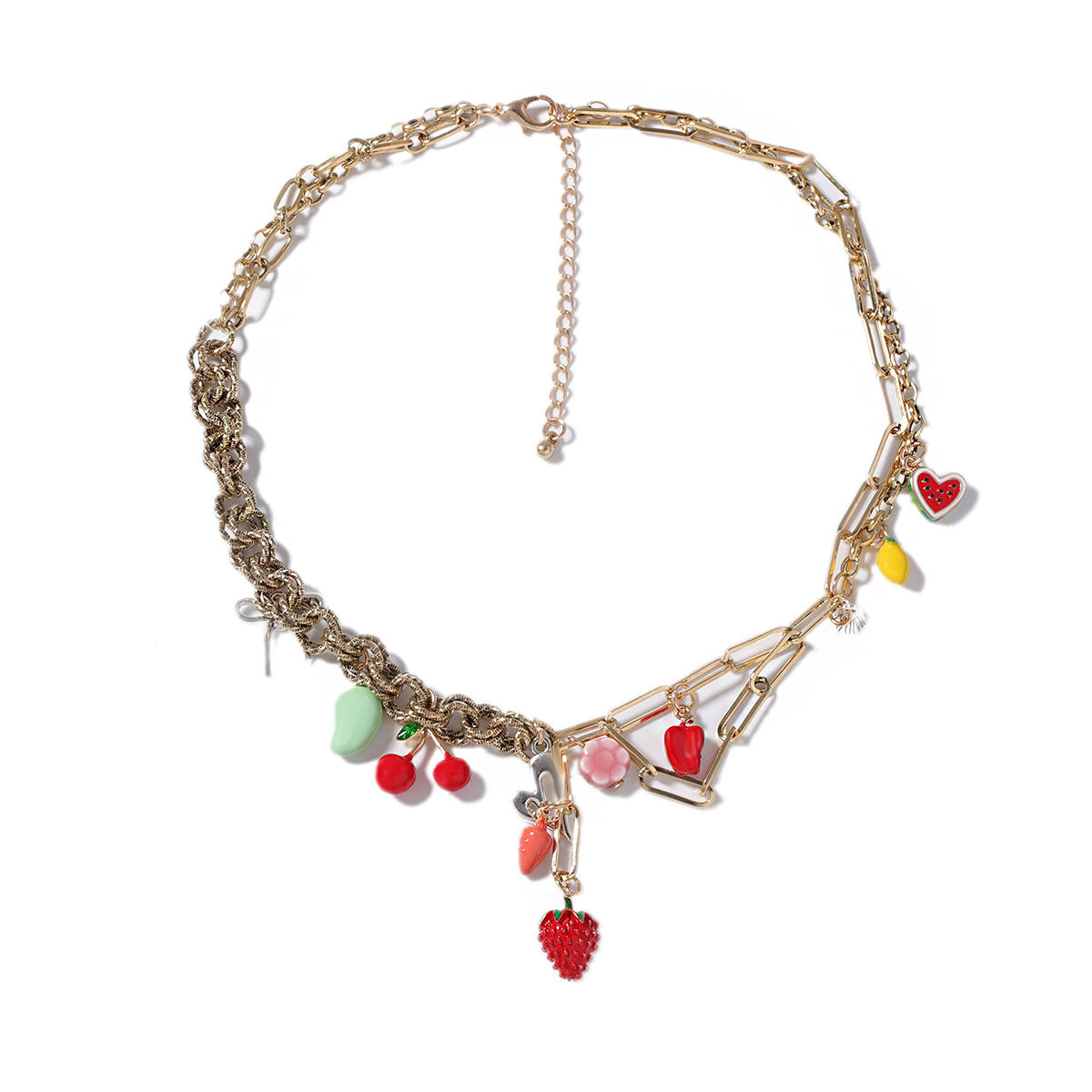 Trendy and Unique Alloy Dripped Oil Strawberry Cherry Radish Pendant Mixed Chain Necklace - Perfect for Fashion-Forward Individuals