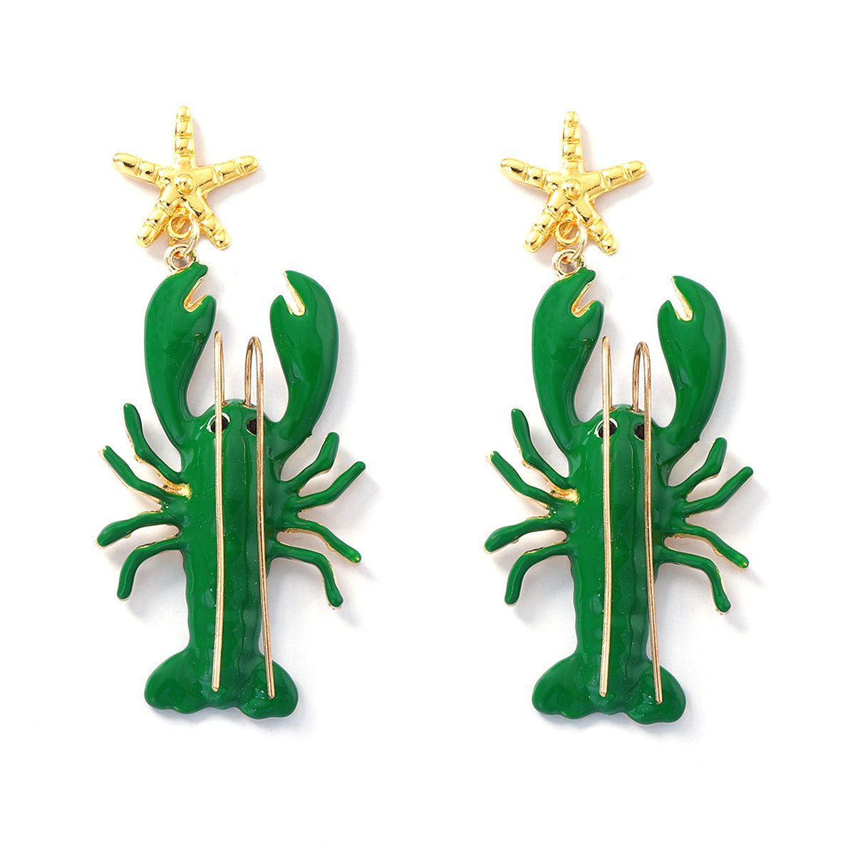 Stylish Coastal Beach Earrings with Unique Design – Long Mustache Painted Lobster & Starfish Dangle Earrings for Women