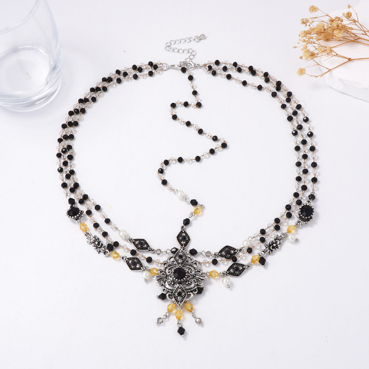 Exquisite Bohemian Dual-Wear Jewelry – Alloy Beaded Tassel Pendant Headpiece and Western-style Necklace for Unique Ethnic Flair