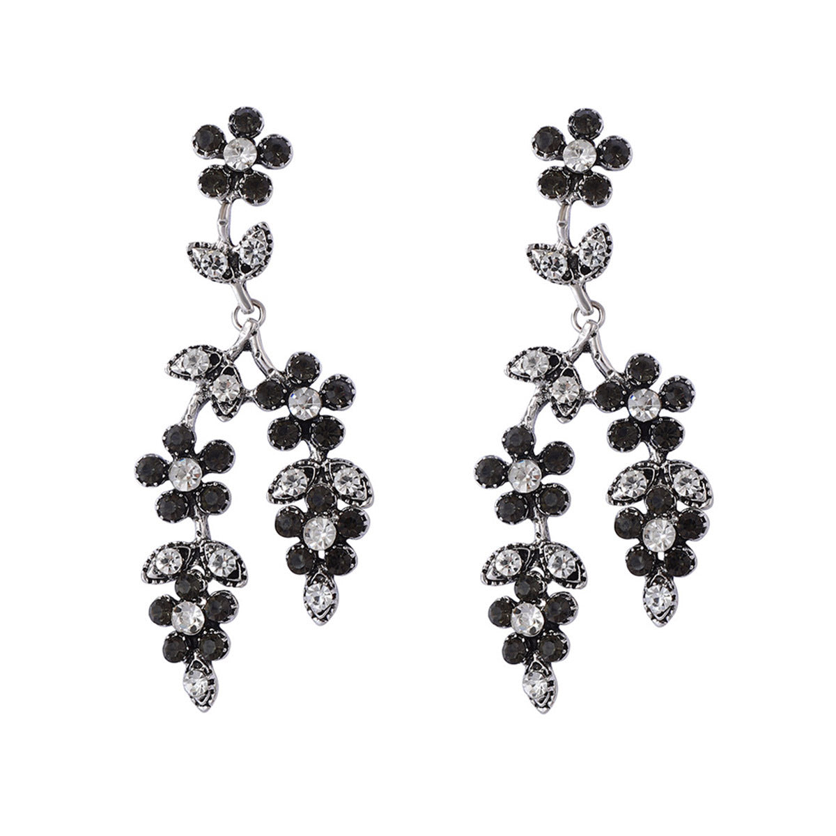 Elegant Alloy Crystal Cascade Floral Earrings – Exquisite Branch and Leaf Design Perfect for Formal Events and Evening Dinners