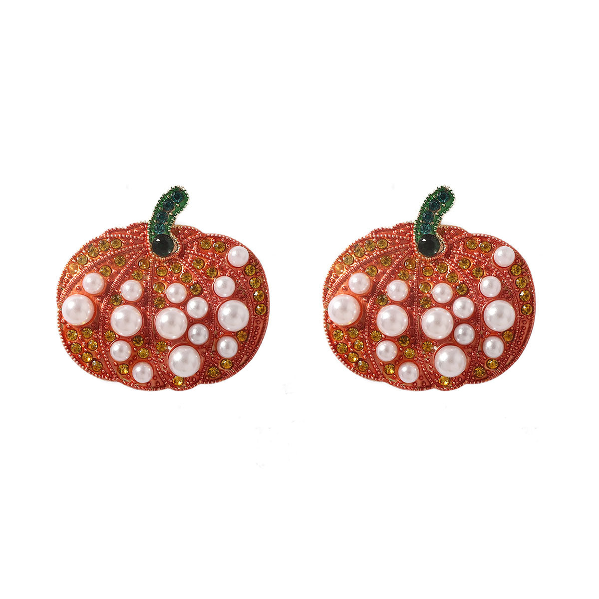 Creative Halloween Pumpkin Earrings with Faux Pearl and Zirconia Accent - Stylish and Versatile Alloy Design for Effortless Fashion