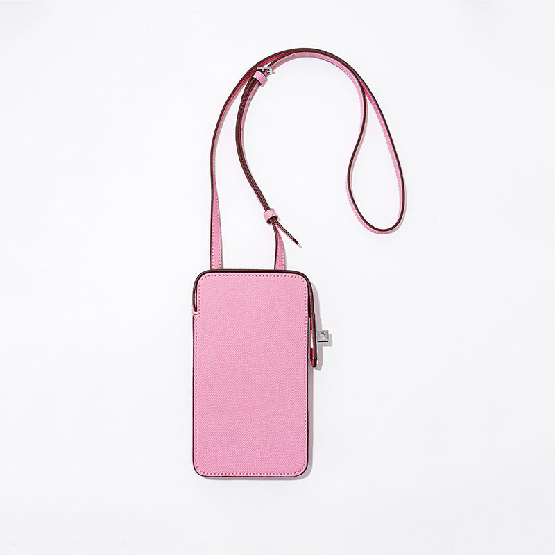 Lock Closure Mini Leather Crossbody Bag for Women Palm Texture Simple Solid Color for Everyday Use