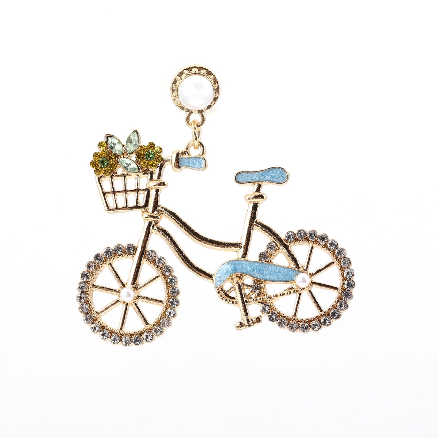 Charming Pearl and Rhinestone Bicycle-Inspired Zinc Alloy Cutout Earrings – Stylish, Lightweight, and Perfect for Everyday Wear