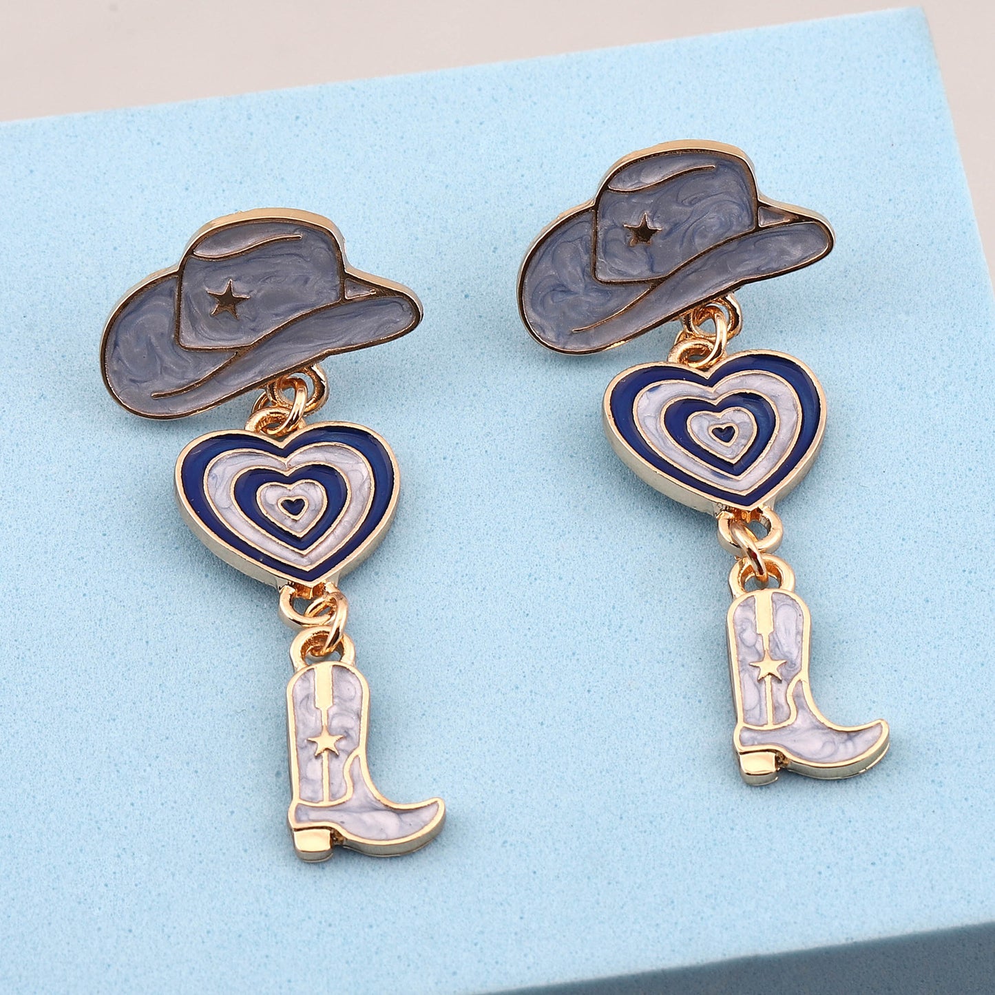 Trendy Creative American Girl Drop Oil Earrings with Heart-Shaped Boots and Multi-Layered Patches - Perfect Fashion Accessories for Any Occasion!