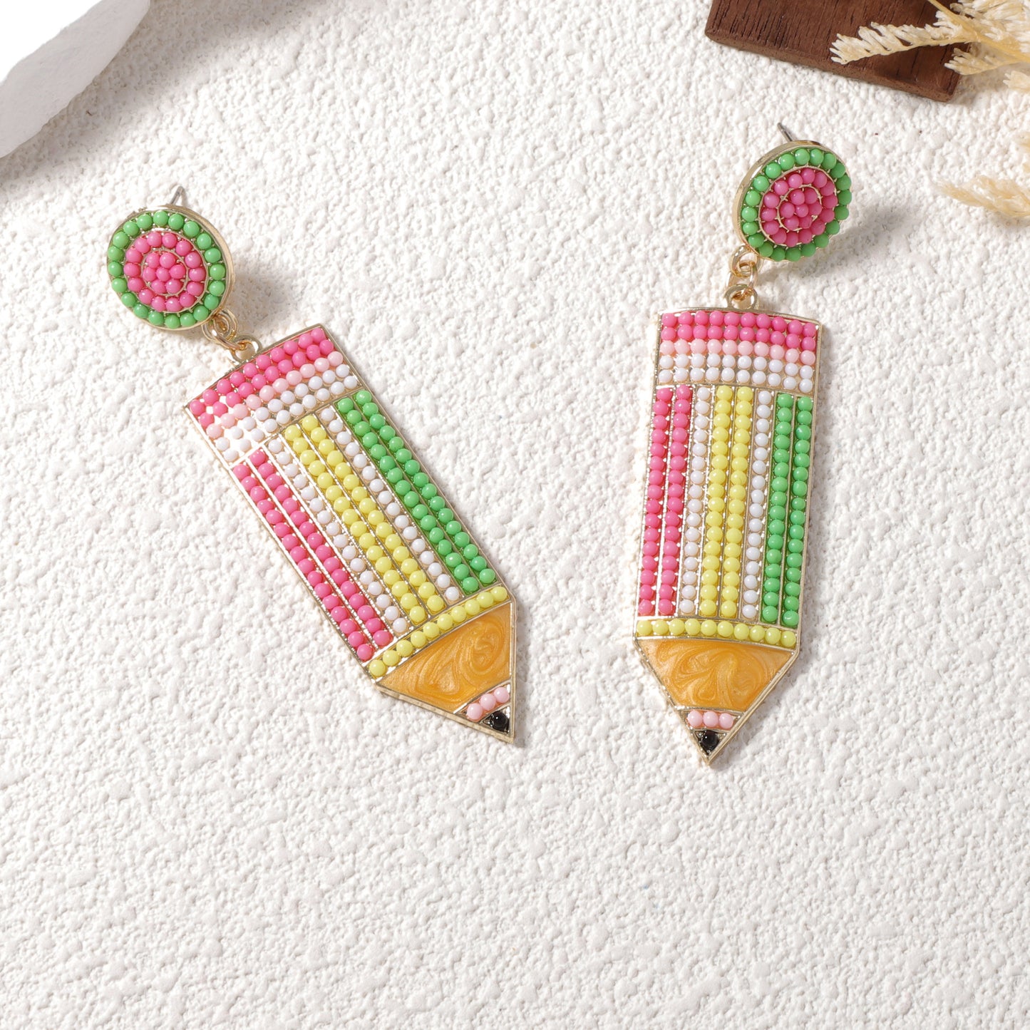 Charming Candy-Colored Pencil Bead Earrings - Perfect for Women and Teachers' Day Gifts