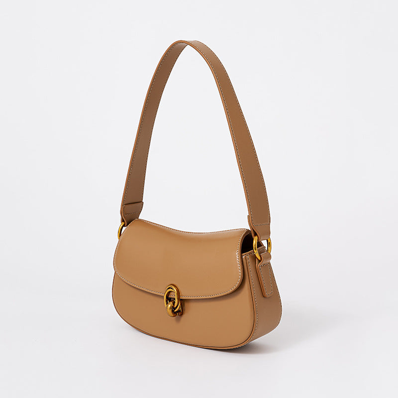 Vintage and Versatile Saddle Bag, Trendy Chic Genuine Leather Single Shoulder Crossbody Bag