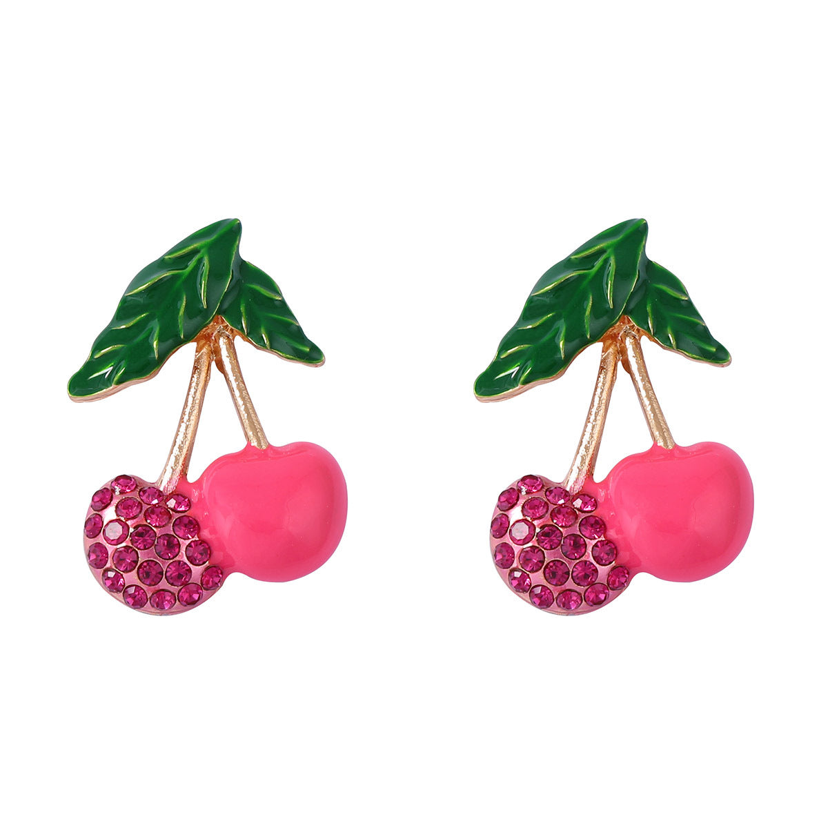 Charming Korean-Inspired Enamel Cherry Stud Earrings with Sparkling Zircon Stones – Elegant, Minimalist, and Perfect for Everyday Wear