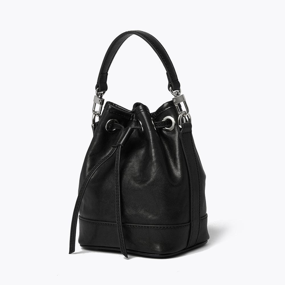 Grain Crystal Vegetable Tanned Leather Bucket Bag Vintage Inspired Unique Design Fashionable Handheld Tote Feel Versatile Shoulder Crossbody Bag
