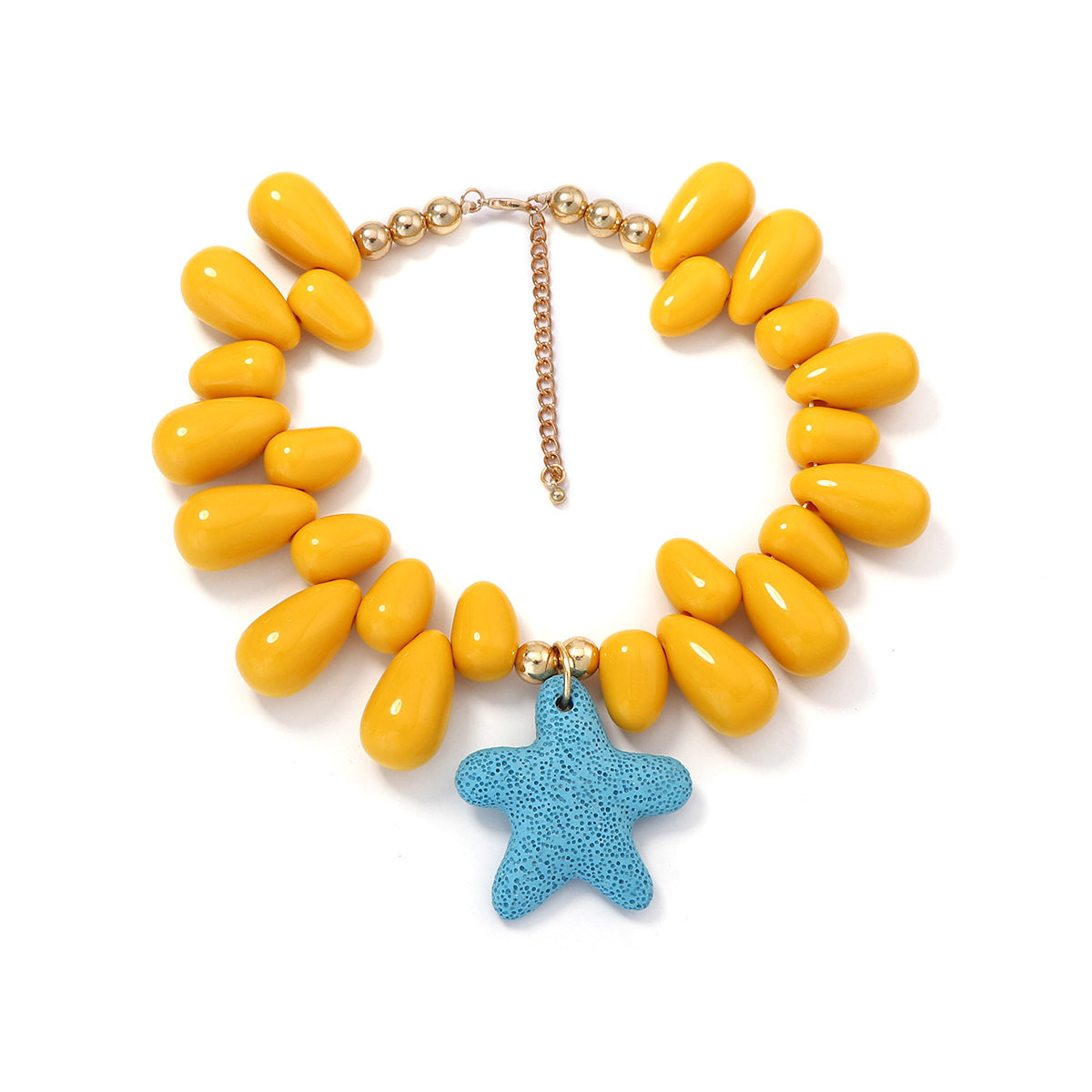 Exquisite Minimalist Natural Ocean-Inspired Vacation Necklace with Volcanic Stone, Starfish, and Tiny Fish Charms - Perfect Summer Accessory for Women