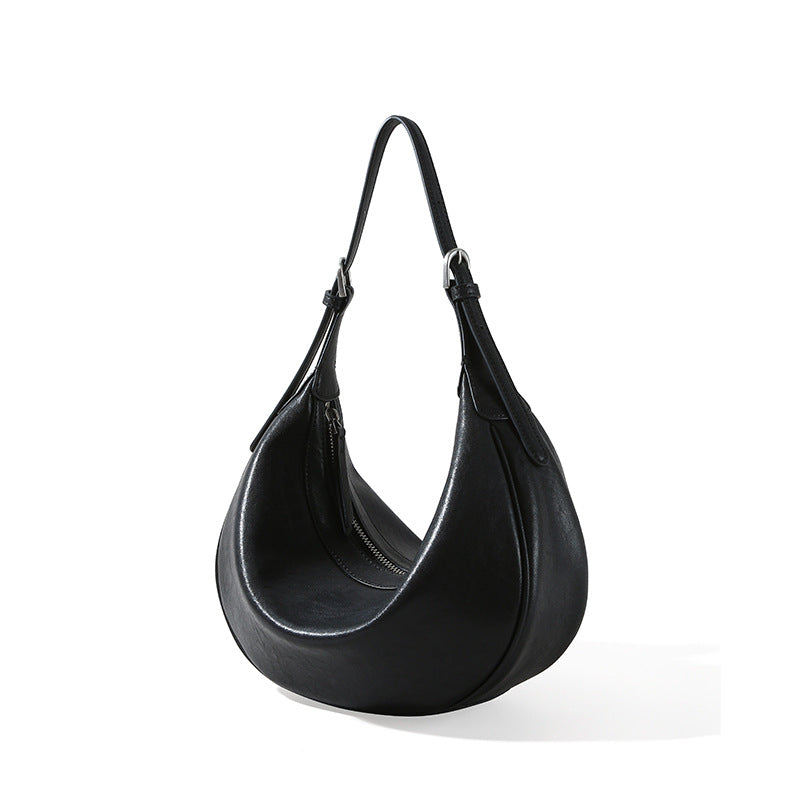 Genuine Leather Women's Bag Luxurious Vegetable Tanned Cowhide Fashion Dumpling Bag with Chic Minimalist Design for Shoulder and Crossbody Carry