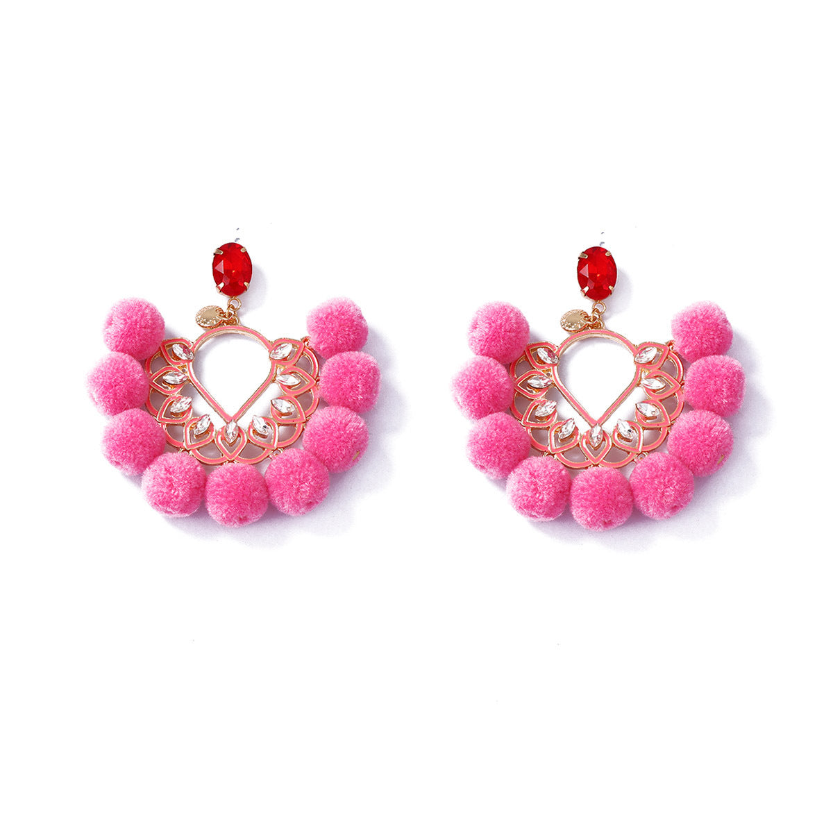 Chic & Minimalist Oversized Fluffy Pom Pom Drop Earrings with Zirconia Inlay - Unique, Luxurious Accessories for Elevated Style
