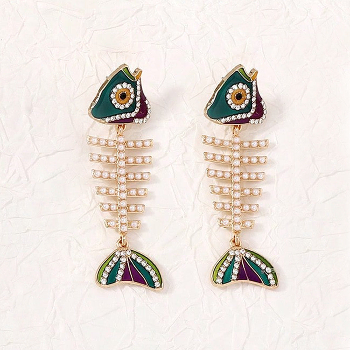 Creative Fish Alloy Rhinestone Women's Earrings - Elegant Metallic Fishbone Drop Earrings - Vintage Statement Jewelry for a Unique Style