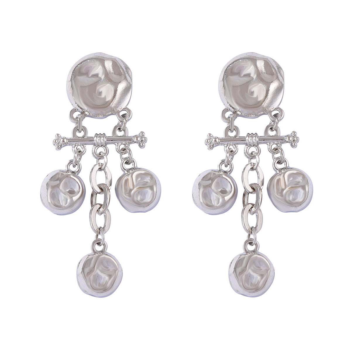 Stylish Vintage-Inspired Alloy Geometric Textured Round Tasseled Earrings with Unique Hammered Finish – Perfect for Bohemian and Chic Looks