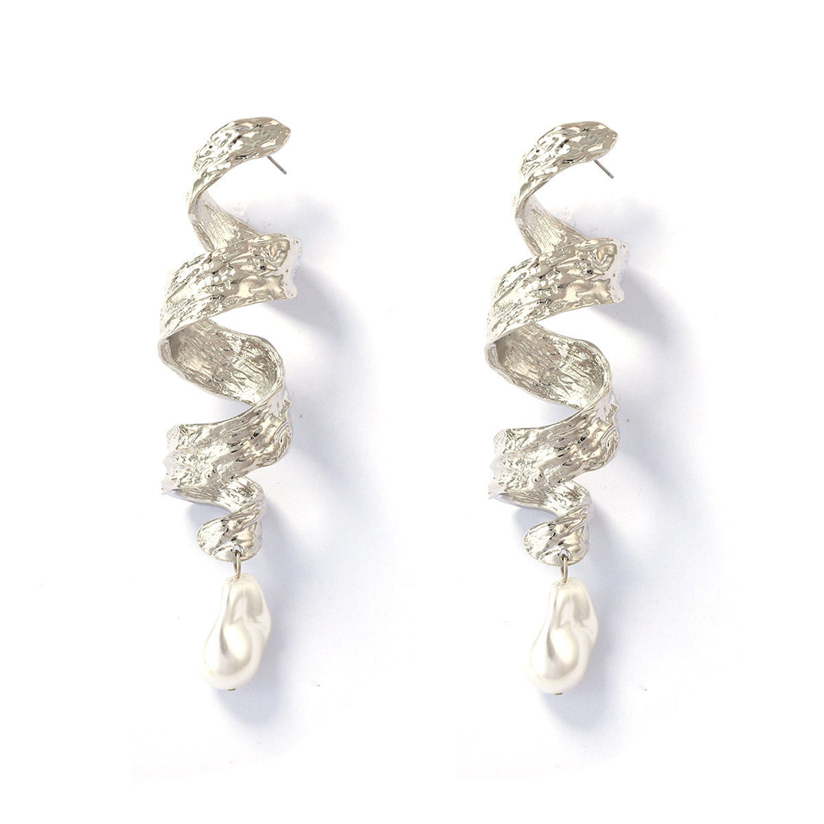 Vintage Baroque Alloy Geometric Twisted Spiral Ribbon Luxe Showstopper Faux Pearl Earrings - Elegant Statement Jewelry for any Occasion