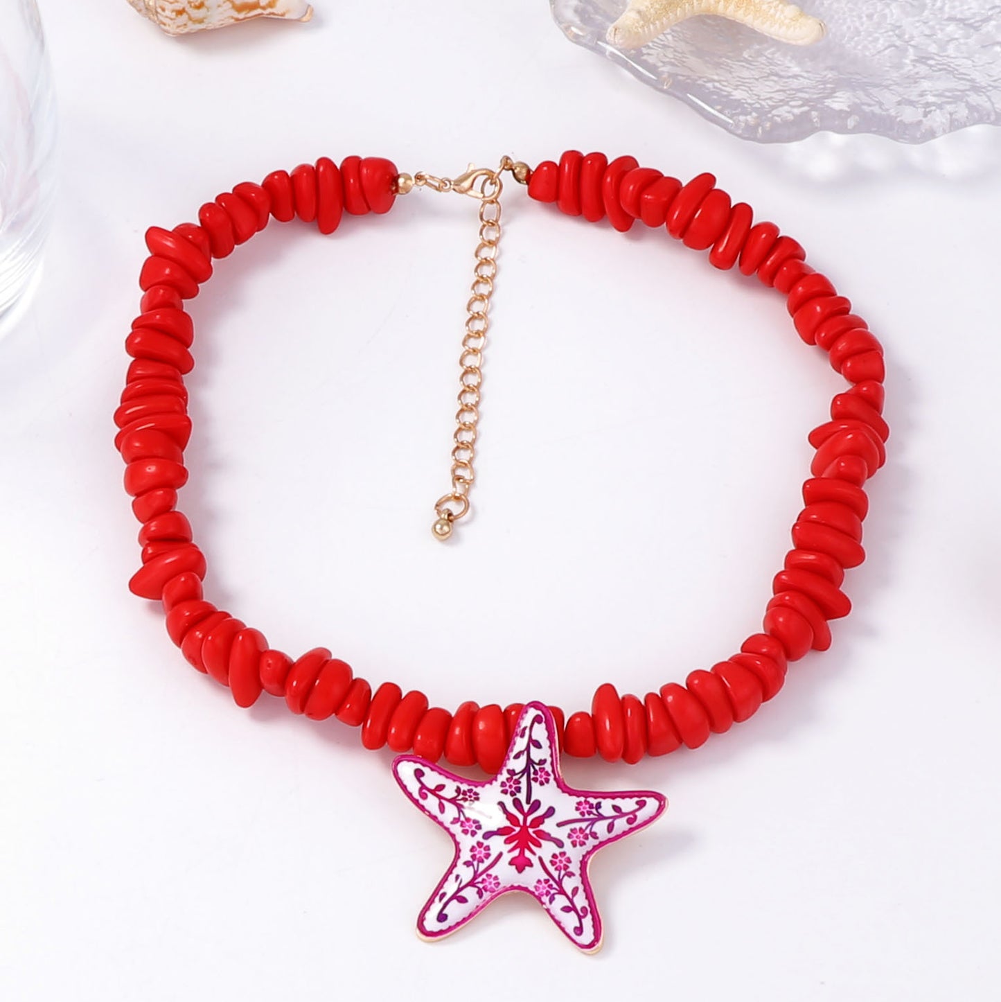 Stylish and Versatile Beaded Starfish Pendant Necklace - Minimalist Ocean-Inspired Jewelry for Casual Resort Wear, Perfect Gift for Women
