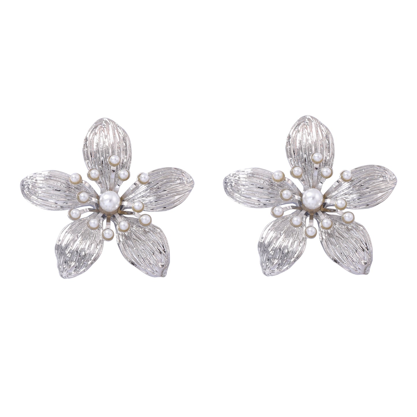 Unique Vintage-Inspired Luxury Floral Earrings with Faux Pearl Accents and Distinctive Textured Design – Bold Statement Jewelry for Women