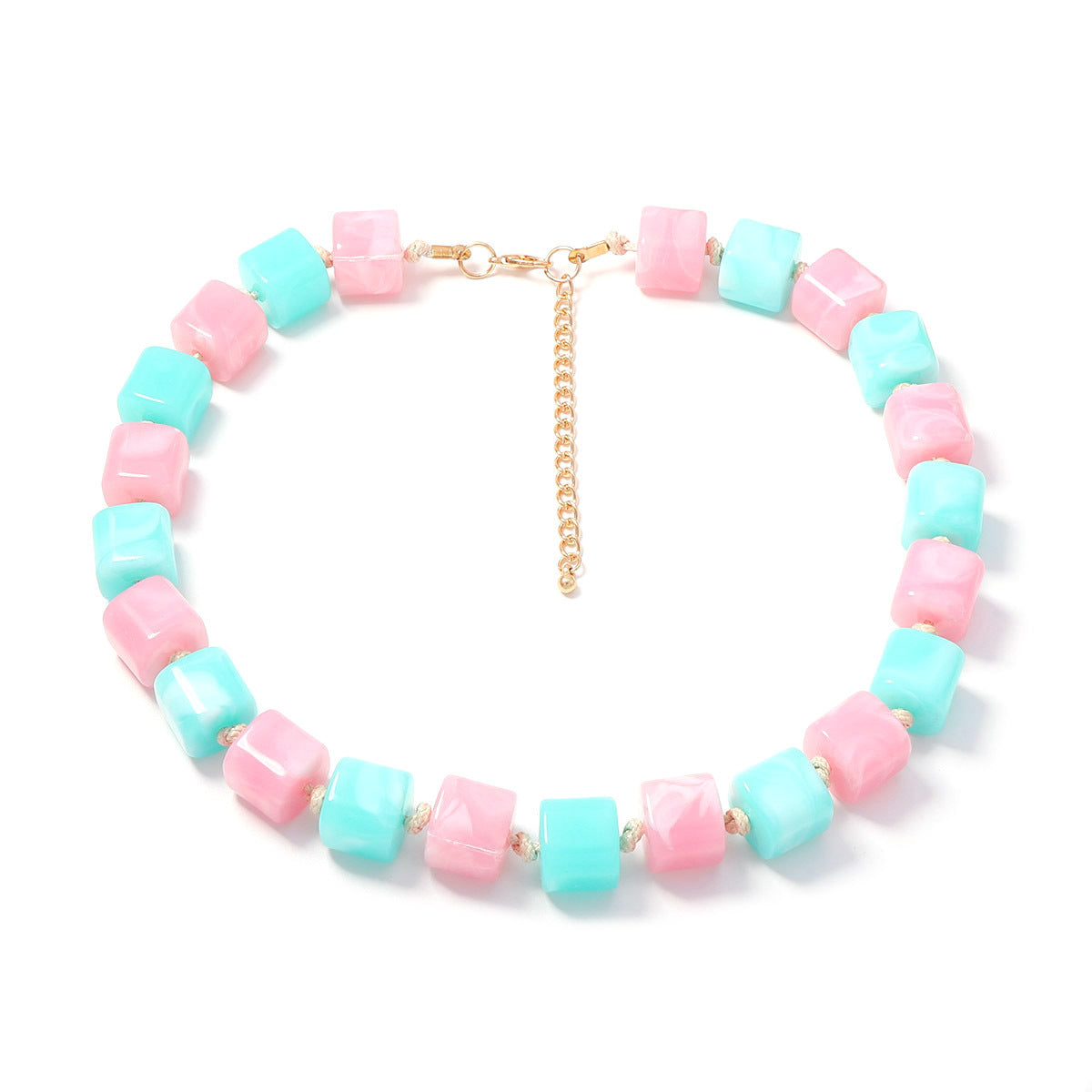 Versatile Creative Colorful Ombre Geometric Resin Square Beaded Necklace - Minimalist Women's Jewelry for Everyday Elegance
