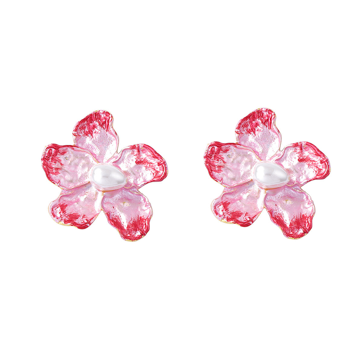 Elegant Minimalist Alloy Pearl-Inspired Contrast Flower Stud Earrings – Versatile Daily Commuter Accessories for Women