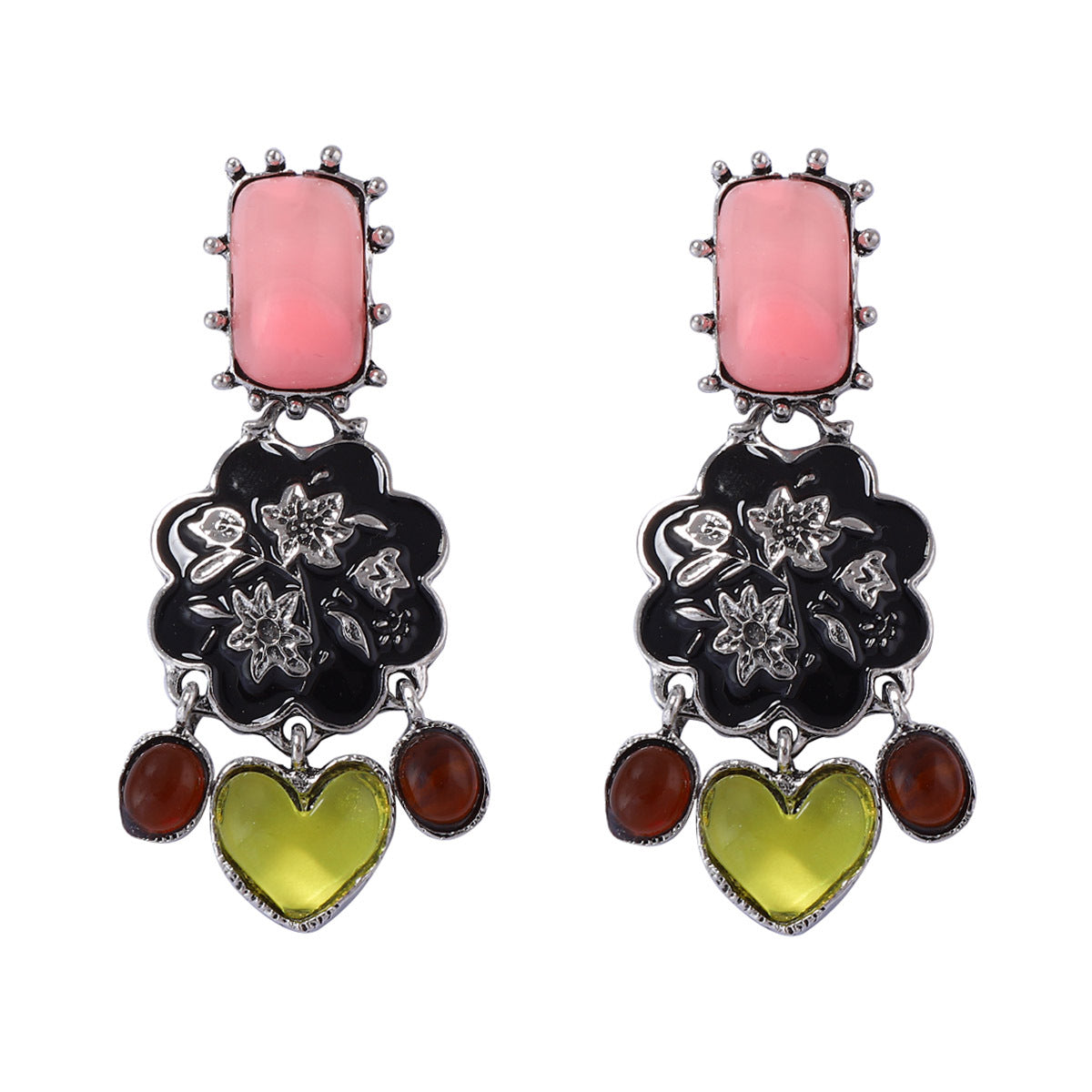 Bohemian Colorful Ethnic-Inspired Composite Gold Drip Oil Inlay Resin Flower Tassel Earrings for Women - Unique Handcrafted Jewelry for Every Occasion