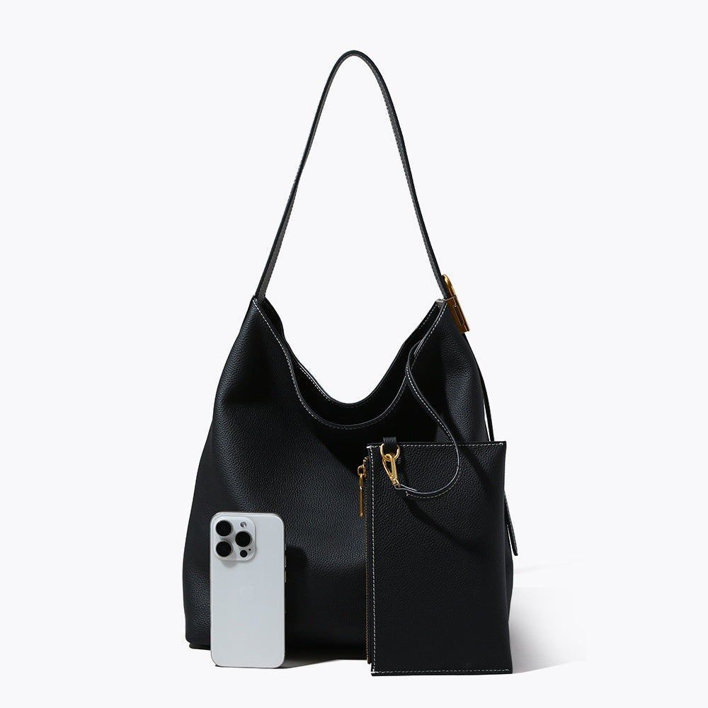 Genuine Leather Large Capacity Shoulder Crossbody Bag for Women Unique Grain Cowhide with Chic Lock Closure for Work Daily Use