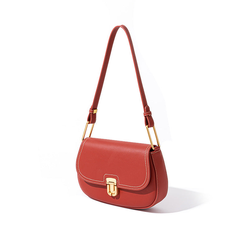 Designer Inspired Small Saddle Bag Genuine Leather Luxe Versatile Arm Hand Carry Dual Strap Shoulder Crossbody Style Korean Fashion Trend