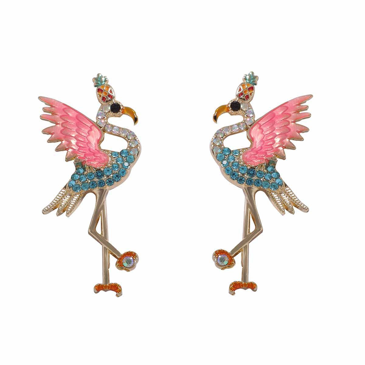 Exaggerated Unique Alloy Flamingo Earrings with Rhinestone Accents - Creative, High-End Chic for Every Occasion, Effortlessly Stylish Women's Accessory