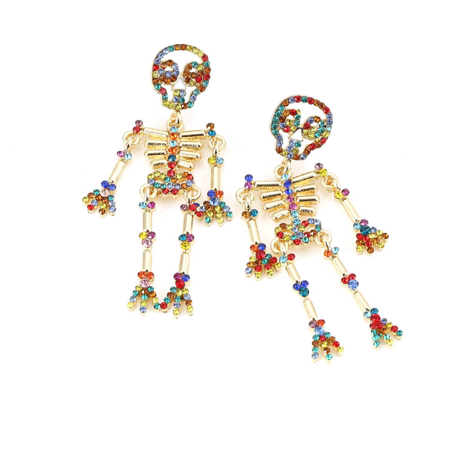 Creative and Bold Skeleton Skull Earrings with Alloy, Gemstone Inlay, and Pearl Detail – Unique, Quirky Accessory for Expressive Style