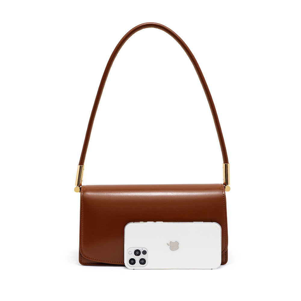 Elegant Retro Genuine Leather Tote Handbag for Women Versatile Commuter Underarm Bag with Minimalist Accordion Design for Work and Everyday Use