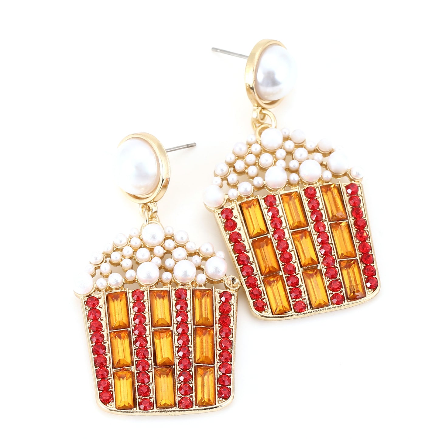 Exquisite Geometric Pearl and Gemstone Popcorn Earrings with Dazzling Colorful Diamond Accents – Unique and Bold Fashion Statement