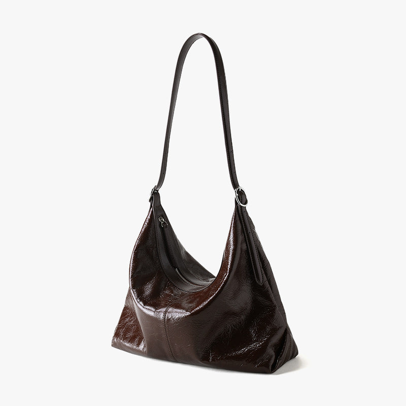 Luxury Genuine Waxed Leather Tote Bag Minimalist Design for Commuters Versatile Shoulder Crossbody Style for Women