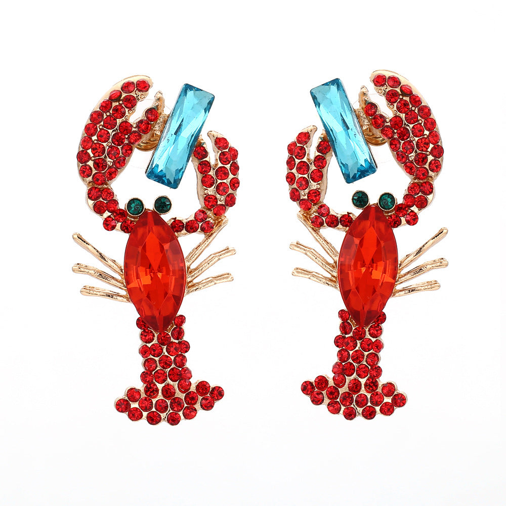 Stunning Rhinestone-Embellished Lobster Earrings - Chic, Bold, and Trendy Statement Jewelry for Every Occasion
