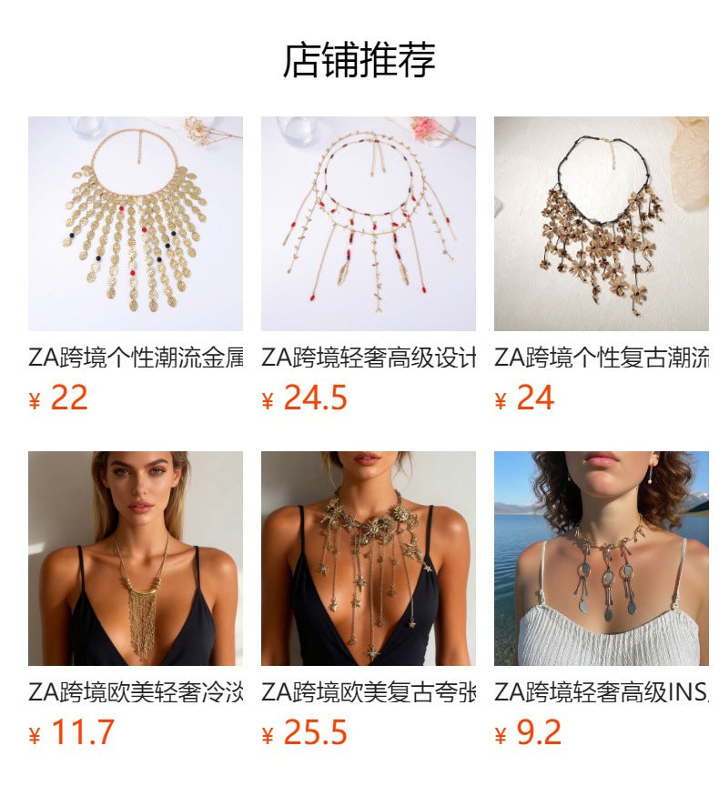 Elegant Bohemian Luxe Statement Necklace with Layered Pearl-Effect Cascade Pendants – Perfect for Glamorous Occasions