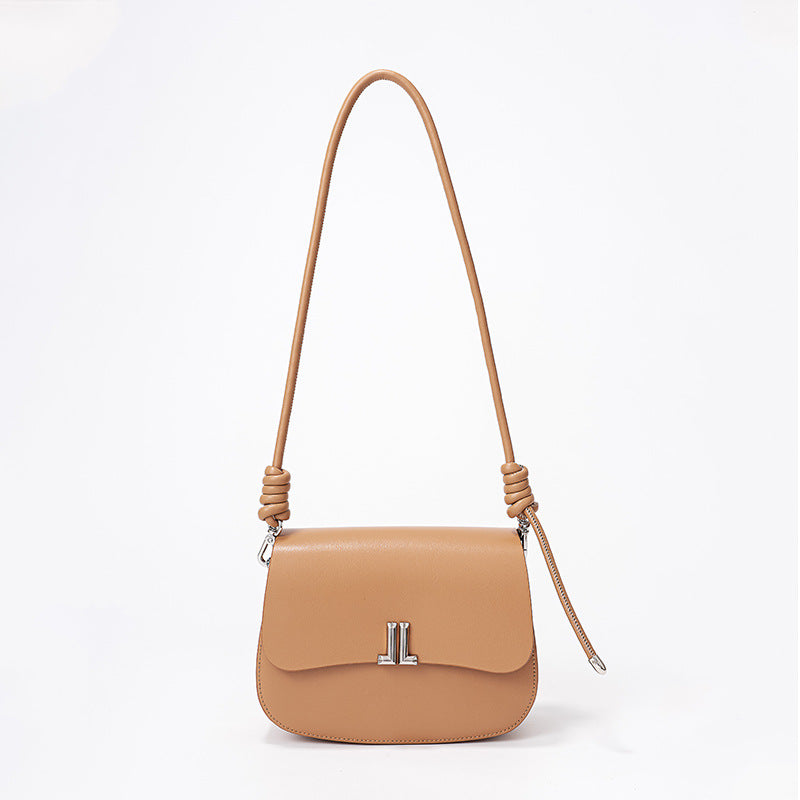 Leather Saddle Bag with High-end Fashion and Versatile Drawstring Closure - Genuine Leather Single Shoulder Crossbody Bag