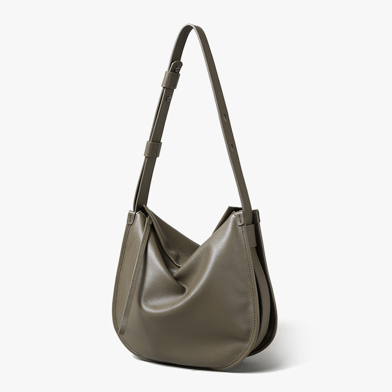 Genuine Top Grain Leather Tote Bag Relaxed Style Unique Oversized Design Minimalist Soft Leather Crossbody and Shoulder Bag for Effortless Chic