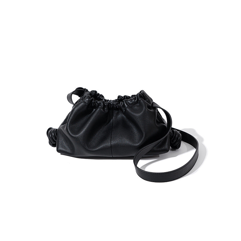Genuine Leather Women's Wrinkled Cloud Bag Chic Korean Inspired Fashion for Casual Wear Shoulder and Crossbody Options