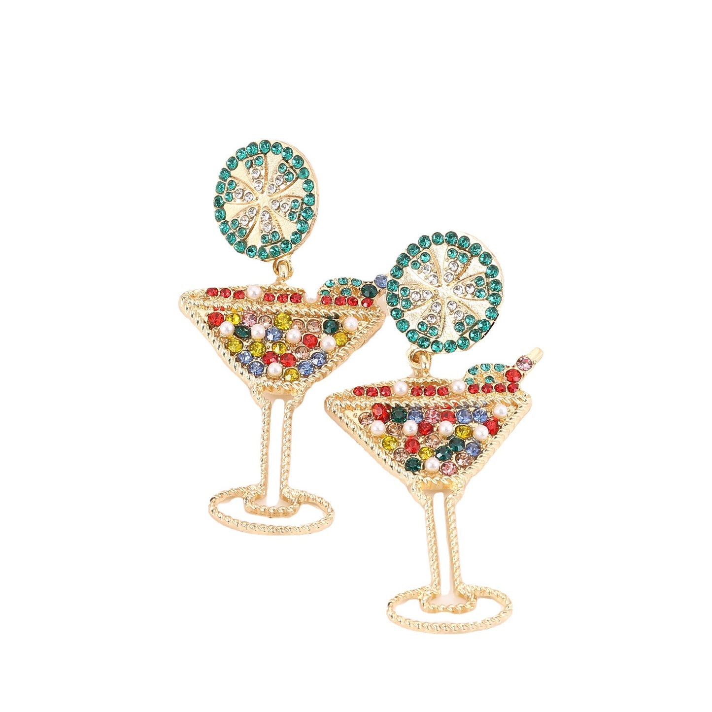 Chic Wine Glass-Shaped Earrings with Stunning Jewel Accents and Elegant Pearl Drop - Versatile Alloy Design for Any Occasion