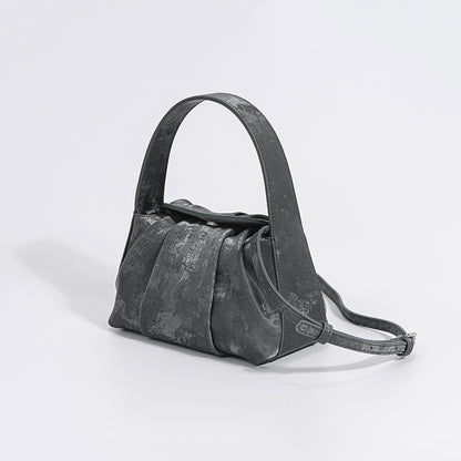 Cloud Pattern Satin Cowhide Advanced Pleated Leather Tote Bag Crossbody Bag
