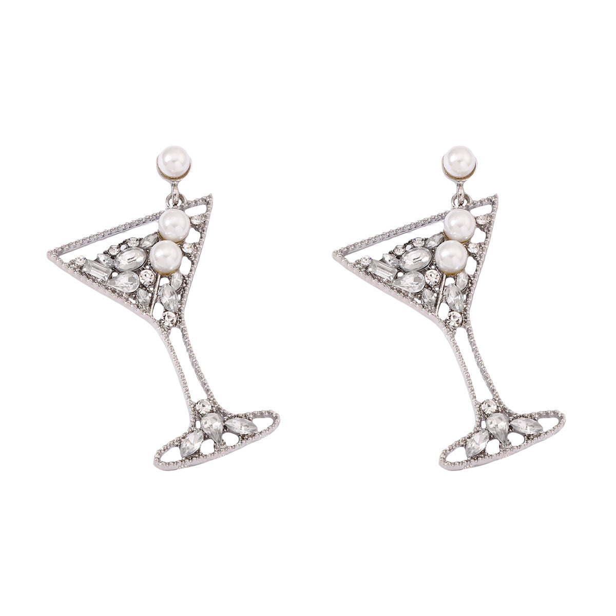 Stunning Pearl-Embellished Hollow Alloy Earrings with Colorful Gemstones - Chic and Versatile Cocktail Glass Series Ear Accessories for Every Occasion