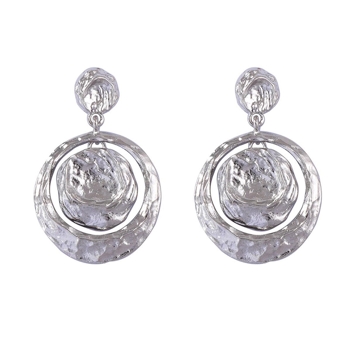 Chic Vintage-Inspired Geometric Hammered Textured Round Dangle Earrings - Effortlessly Stylish and Versatile for Every Occasion