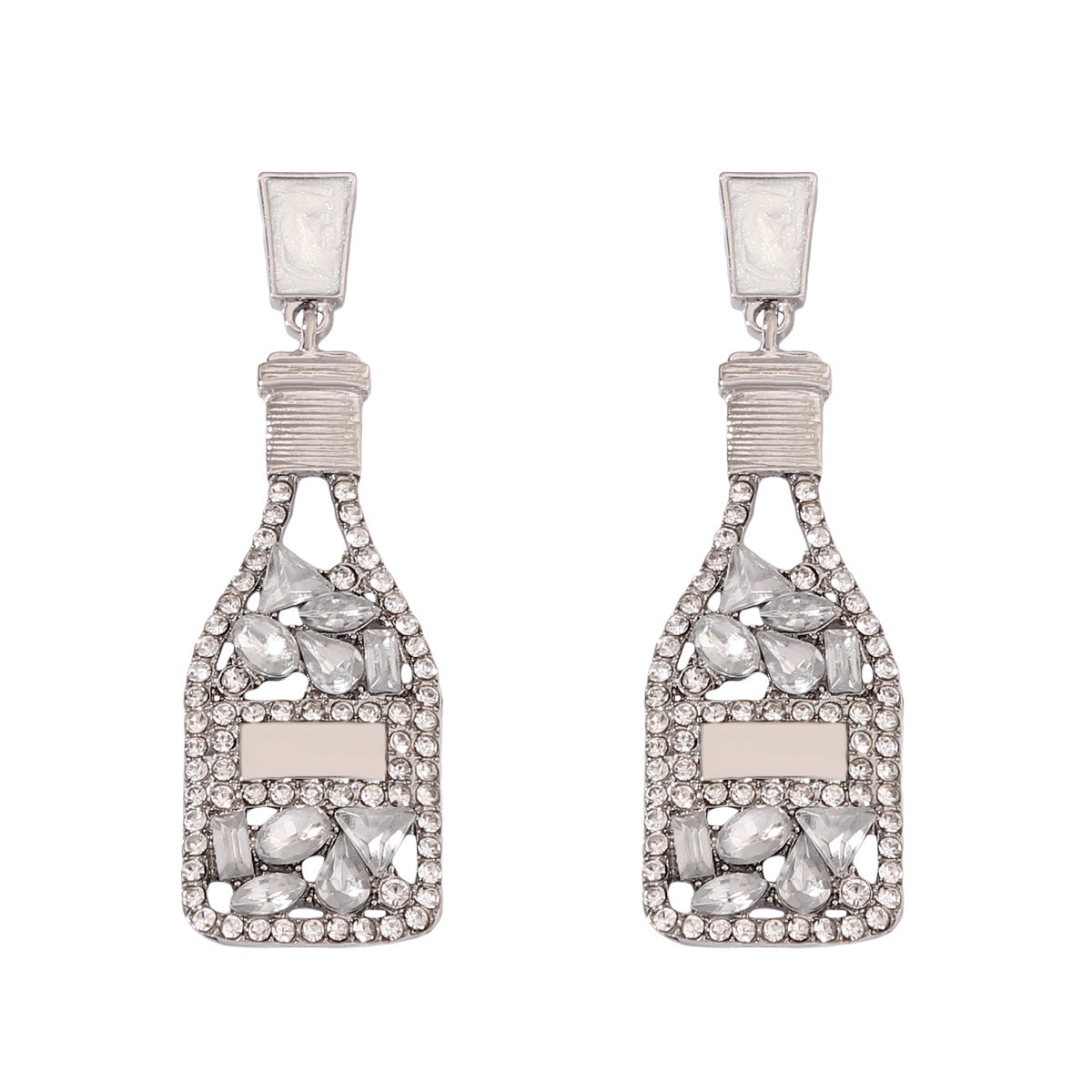 Elegant Resort-Inspired Versatile Earrings with Rhinestone-Embellished Pearl-Inspired Perfume Bottle Design