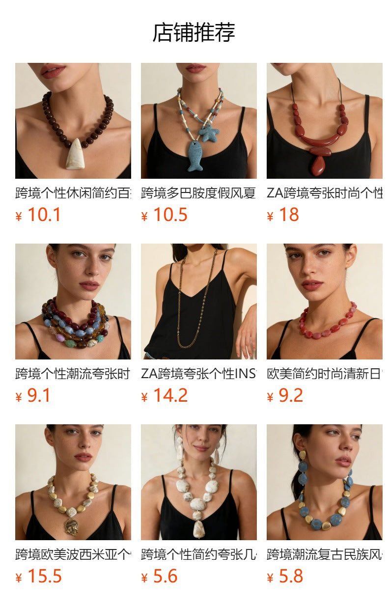 Exaggerated Casual Beaded Knot Geometric Resin Pendant Necklace – Versatile Jewelry Accessory for Women’s Commuter Fashion
