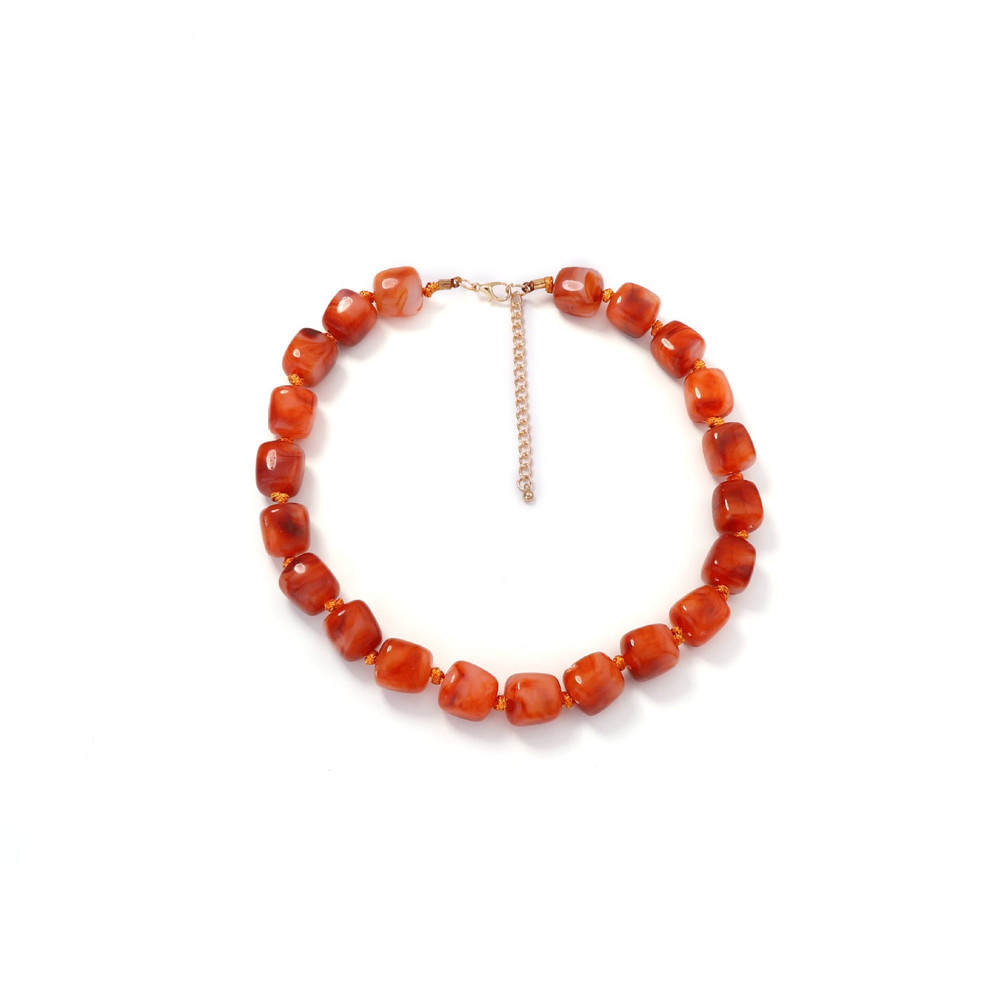 Stylish Minimalist Geometric Resin Beaded Square Necklace for Women - Elegant Choker-Style Chain for Effortless Everyday Chic