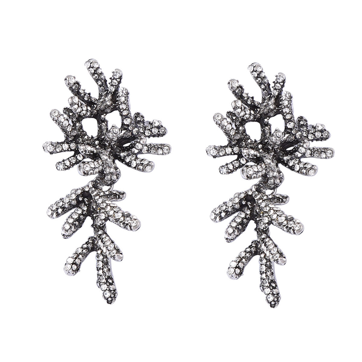 Stylish Allure: Unique Alloy Full-Diamond Coral Earrings for Women - Elegant, Versatile, and High-Quality Accessory Perfect for Any Occasion