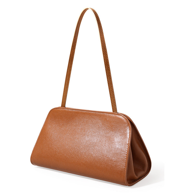 Luxurious French Style Leather Underarm Bag Vegetable Tanned Cowhide Clutch and Crossbody Purse for Women Chic Minimalist Design for Any Occasion