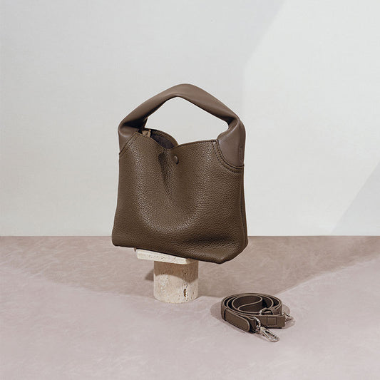Genuine Leather Basket Handbag, Small Shoulder Crossbody Bag for Women, Top Grain Leather Bucket Bag