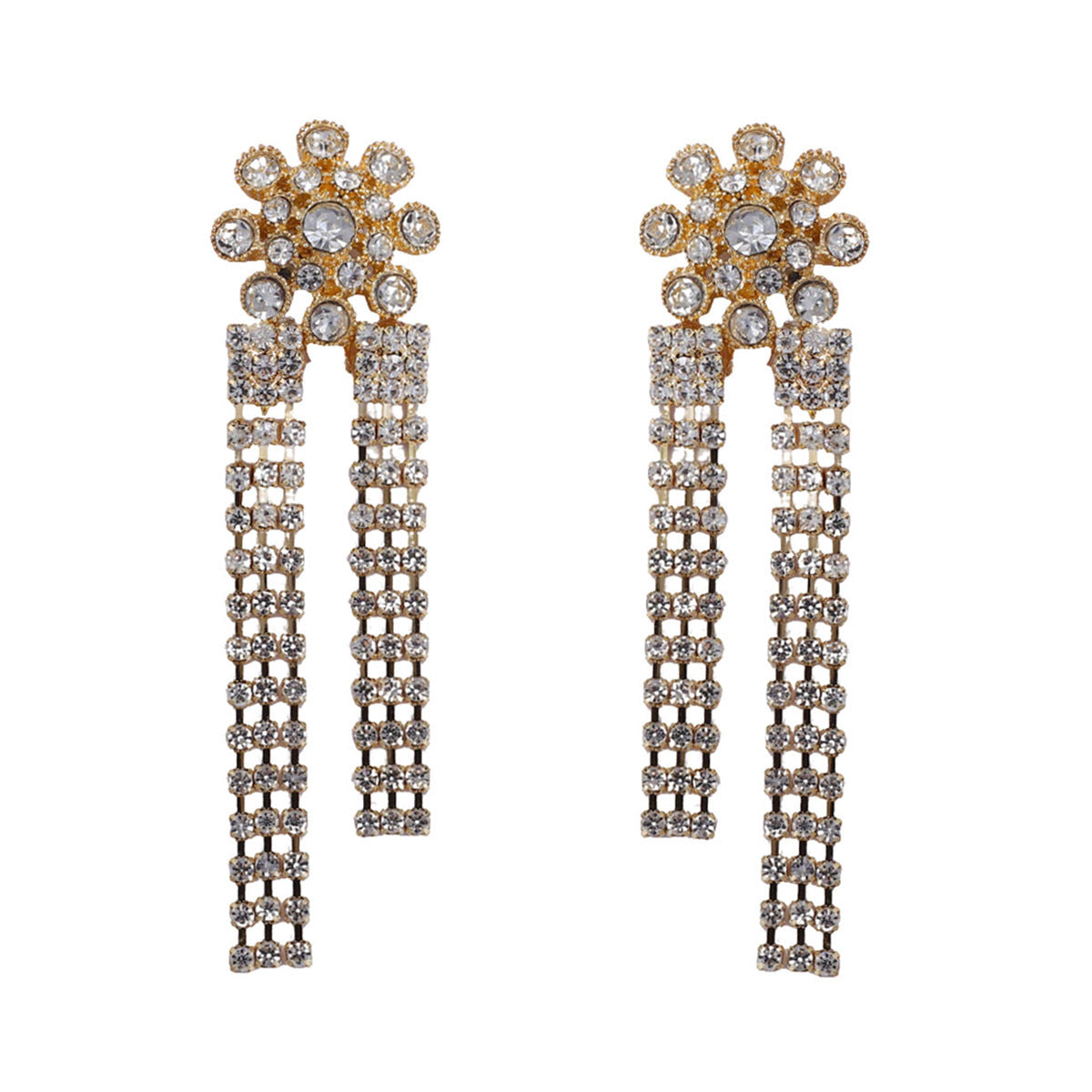 Exquisite Luxurious Stunning Alloy & Rhinestone Long Tassel Floral Drop Earrings for Women - Perfect for Any Occasion